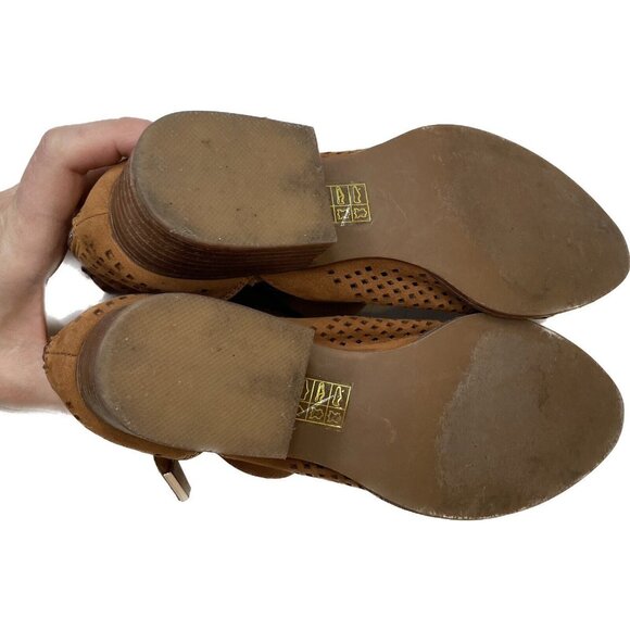 Jeffrey Campbell Everly Tan Suede Perforated Cut Out Strappy Ankle Boots 7 - Picture 11 of 11